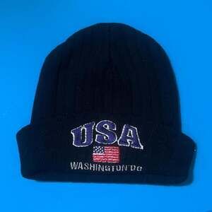 Vintage USA Washington DC Embroidered Cuffed Beanie Black Winter Hat